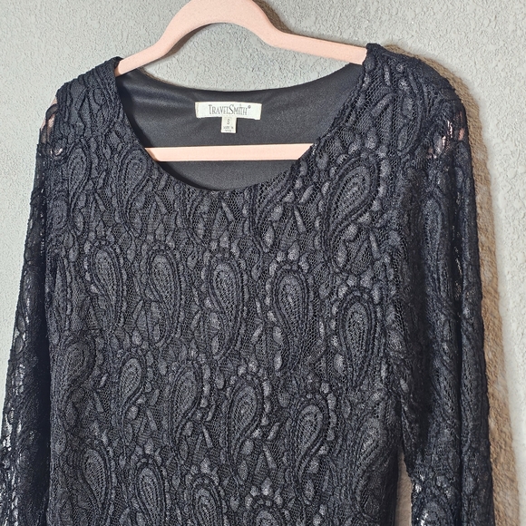 TravelSmith Shirt Womens Small Lace Long Sleeve Paisley Semi Sheer Lined Top - Picture 2 of 10